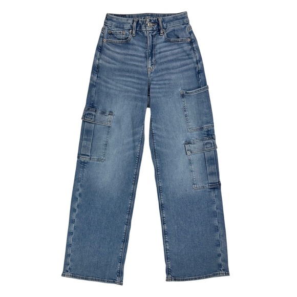 American Eagle Outfitters Denim - American Eagle Curvy Super High Waisted Baggy Wide Leg Cargo Jeans Size 00 Reg